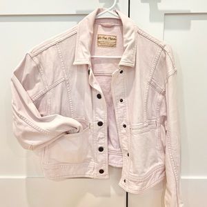 We The Free - Baby Pink Oversized Denim Cropped Jacket. SIZE SMALL.